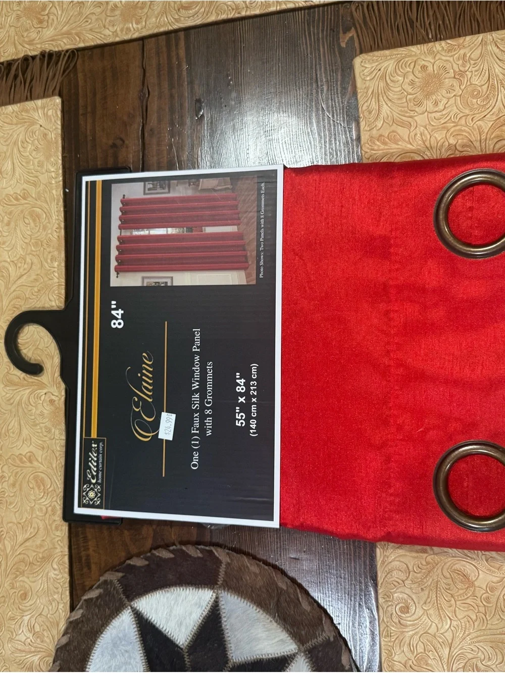 Faux Silk Curtain Panel with Grommets - Red